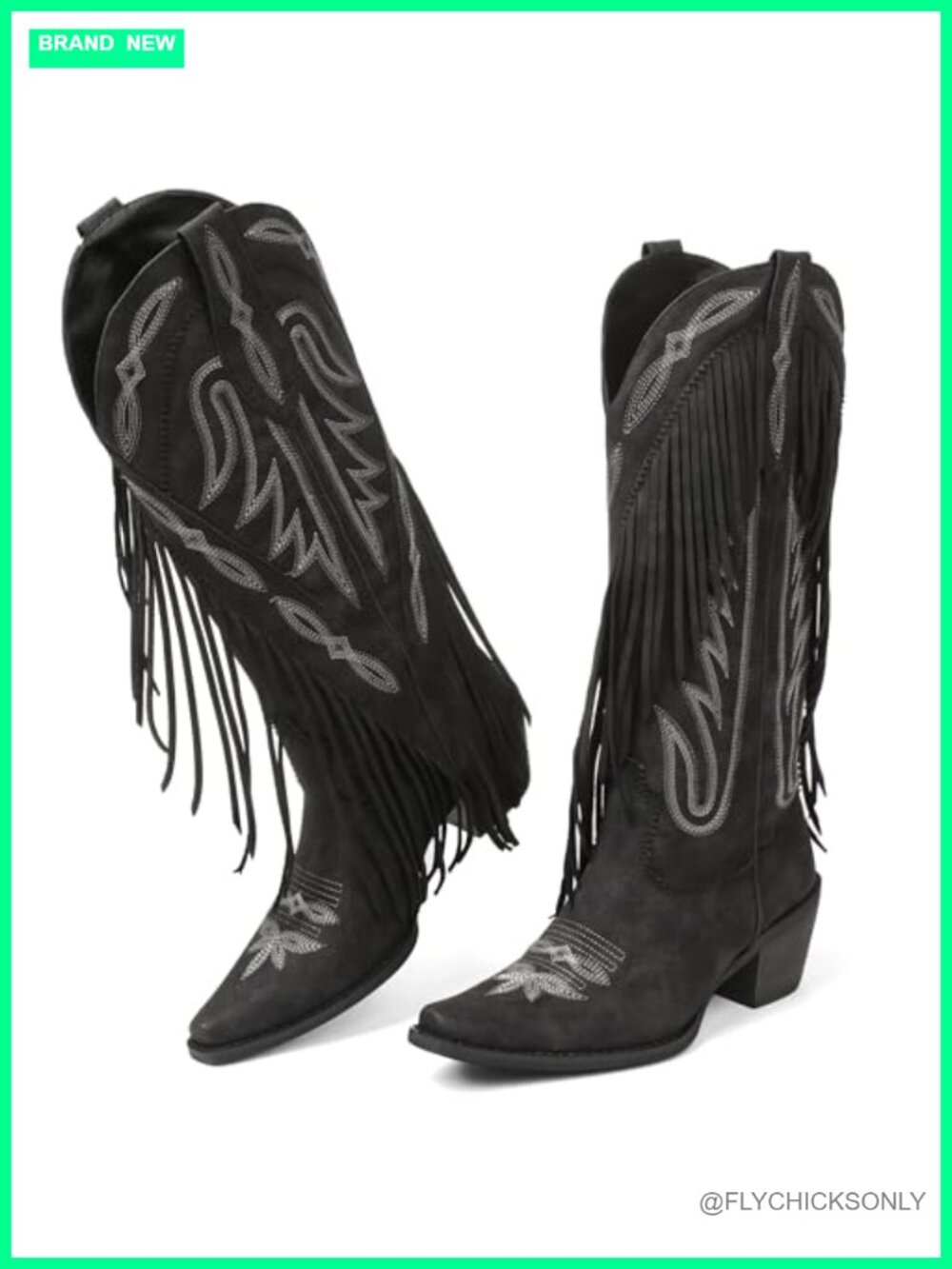 Women Faux Suede Fringe Cowgirl Boots Chunky Block Heel Pull On Western Boots